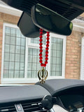 Sikh Khanda Hanger Car Rear Mirror Gold Plated Pendant Red Mala Singh Kaur ZZZ17