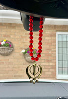 Sikh Khanda Hanger Car Rear Mirror Gold Plated Pendant Red Mala Singh Kaur ZZZ17