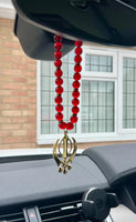 Sikh Khanda Hanger Car Rear Mirror Gold Plated Pendant Red Mala Singh Kaur ZZZ17