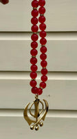 Sikh Khanda Hanger Car Rear Mirror Gold Plated Pendant Red Mala Singh Kaur ZZZ17