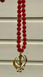 Sikh Khanda Hanger Car Rear Mirror Gold Plated Pendant Red Mala Singh Kaur ZZZ17