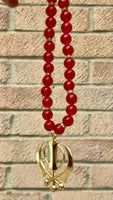 Sikh Khanda Hanger Car Rear Mirror Gold Plated Pendant Red Mala Singh Kaur ZZZ17