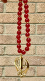 Sikh Khanda Hanger Car Rear Mirror Gold Plated Pendant Red Mala Singh Kaur ZZZ17