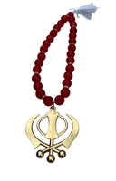 Sikh Khanda Hanger Car Rear Mirror Gold Plated Pendant Red Mala Singh Kaur ZZZ17