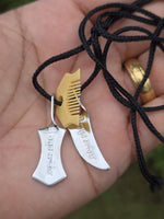 Sikh Hazoor Sahib Sword Khanda Kanga Pendant in black dori Singh kaur Hajur comb QQ locket Sikhism Khalsa Small Siri Sahib Necklace