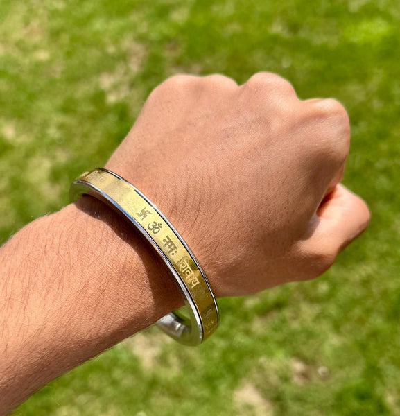 Hindu Steel Brass Kara Om Namah Shivay Mantra Engraved Smooth Flat Kada Bangle B
