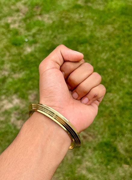 Sikh Brass Kara Collar Edged Lines Singh Kada 22ct Gold Look Bangle B31 NEW