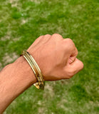 Sikh Brass Kara Collar Edged Lines Singh Kada 22ct Gold Look Bangle B31 NEW
