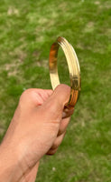 Sikh Brass Kara Collar Edged Lines Singh Kada 22ct Gold Look Bangle B31 NEW