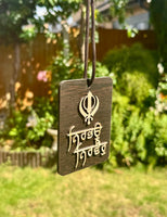 Wooden Car Hanger Pendant Singh Khanda Fateh Sikh Raj Karega Khalsa Punjabi RRRF