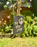 Wooden Car Hanger Pendant Singh Khanda Fateh Sikh Raj Karega Khalsa Punjabi RRRF