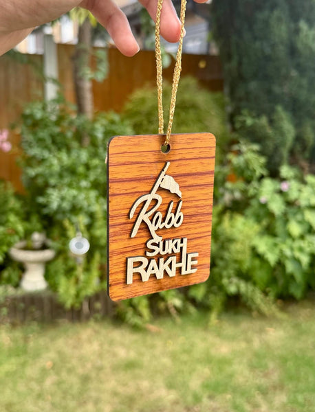 Sikh Car Hanger Wooden Rabb Sukh Rakhe Car Rearmirror Pendant Singh Punjabi RRRG