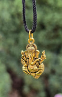 Sri Ganesh Ji Gold or Silver colour Pendant Stainless Steel Hindu black dori Q36