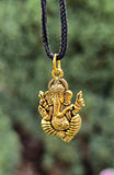 Lord Ganesh Pendant Gold or Silver Colour Stainless Steel Nazar Protection UK Q36 Hindu black dori