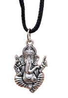 Sri Ganesh Ji Gold or Silver colour Pendant Stainless Steel Hindu black dori Q36