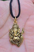 Sri Ganesh Ji Gold or Silver colour Pendant Stainless Steel Hindu black dori Q36