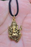 Sri Ganesh Ji Gold or Silver colour Pendant Stainless Steel Hindu black dori Q36
