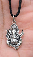Sri Ganesh Ji Gold or Silver colour Pendant Stainless Steel Hindu black dori Q36