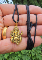 Sri Ganesh Ji Gold or Silver colour Pendant Stainless Steel Hindu black dori Q36