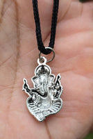 Sri Ganesh Ji Gold or Silver colour Pendant Stainless Steel Hindu black dori Q36