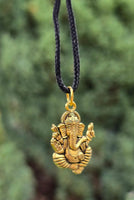Sri Ganesh Ji Gold or Silver colour Pendant Stainless Steel Hindu black dori Q36