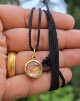 Hindu Sri Yantra Brass Pendant Om Evil Eye Protection Nazar Shield in black Dori