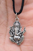 Sri Ganesh Ji Gold or Silver colour Pendant Stainless Steel Hindu black dori Q36