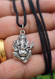 Sri Ganesh Ji Gold or Silver colour Pendant Stainless Steel Hindu black dori Q36