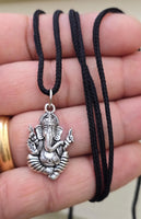 Sri Ganesh Ji Gold or Silver colour Pendant Stainless Steel Hindu black dori Q36