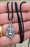 Sri Ganesh Ji Gold or Silver colour Pendant Stainless Steel Hindu black dori Q36