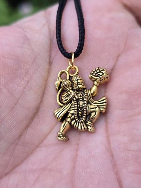 Small Gold or Silver colour Hanuman Ji Pendant Stainless Steel Hindu black dori