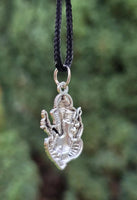 Sri Ganesh Ji Gold or Silver colour Pendant Stainless Steel Hindu black dori Q36