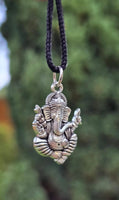 Sri Ganesh Ji Gold or Silver colour Pendant Stainless Steel Hindu black dori Q36