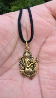 Sri Ganesh Ji Gold or Silver colour Pendant Stainless Steel Hindu black dori Q36