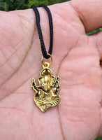 Sri Ganesh Ji Gold or Silver colour Pendant Stainless Steel Hindu black dori Q36