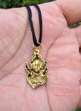 Sri Ganesh Ji Gold or Silver colour Pendant Stainless Steel Hindu black dori Q36