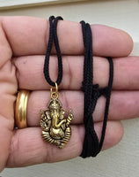 Sri Ganesh Ji Gold or Silver colour Pendant Stainless Steel Hindu black dori Q36