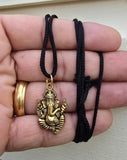 Sri Ganesh Ji Gold or Silver colour Pendant Stainless Steel Hindu black dori Q36