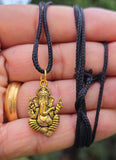 Sri Ganesh Ji Gold or Silver colour Pendant Stainless Steel Hindu black dori Q36