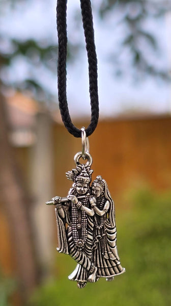 Sri Radha Krishana Pendant Stainless Steel Hindu Evil Eye Protection black Dori