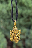 Sri Ganesh Ji Gold or Silver colour Pendant Stainless Steel Hindu black dori Q36