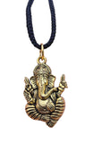 Sri Ganesh Ji Gold or Silver colour Pendant Stainless Steel Hindu black dori Q36