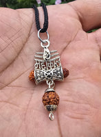 Hindu Silver plated Rudraksha Om Trishul Mahakaal Shiva Pendant Nazar Shield Q37