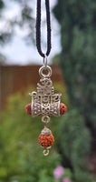 Hindu Silver plated Rudraksha Om Trishul Mahakaal Shiva Pendant Nazar Shield Q37
