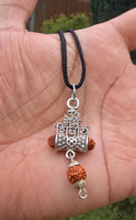 Hindu Silver plated Rudraksha Om Trishul Mahakaal Shiva Pendant Nazar Shield Q37