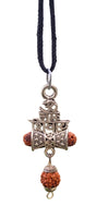 Hindu Silver plated Rudraksha Om Trishul Mahakaal Shiva Pendant Nazar Shield Q37