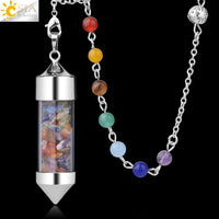 CSJA 7 Chakra Wishing Bottle Crystals Pendulum Reiki Natural Chip Stone Pendant Necklace for Women Men Divination Amulet F976