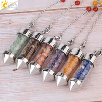 CSJA 7 Chakra Wishing Bottle Crystals Pendulum Reiki Natural Chip Stone Pendant Necklace for Women Men Divination Amulet F976