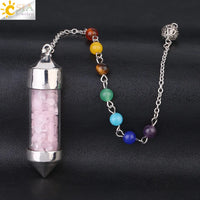 CSJA 7 Chakra Wishing Bottle Crystals Pendulum Reiki Natural Chip Stone Pendant Necklace for Women Men Divination Amulet F976