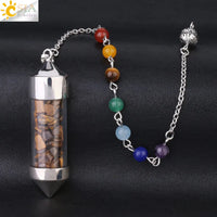 CSJA 7 Chakra Wishing Bottle Crystals Pendulum Reiki Natural Chip Stone Pendant Necklace for Women Men Divination Amulet F976